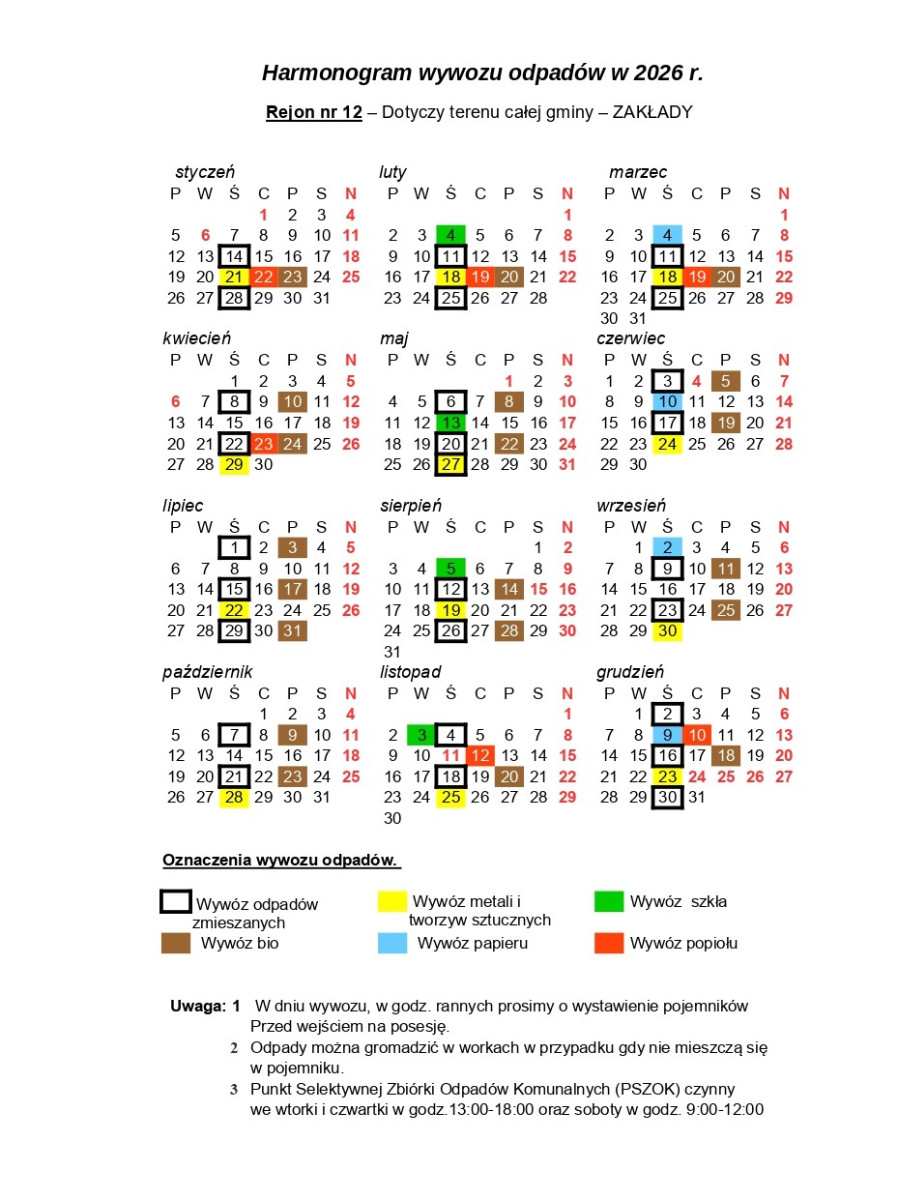 Rejon nr 12 – Dotyczy terenu całej gminy – ZAKŁADY
