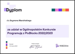 SP LUBNIA: Wygrana ucznia ze SP w Lubni w  Konkursie Programuję z Pixblocks 2022/2023 