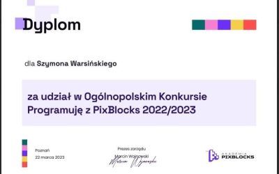 SP LUBNIA: Wygrana ucznia ze SP w Lubni w  Konkursie Programuję z Pixblocks 2022/2023